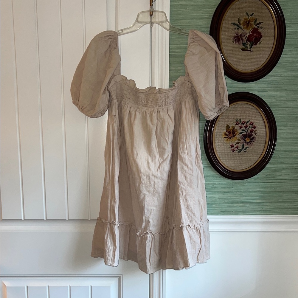 Khaki Puff Sleeve Dress